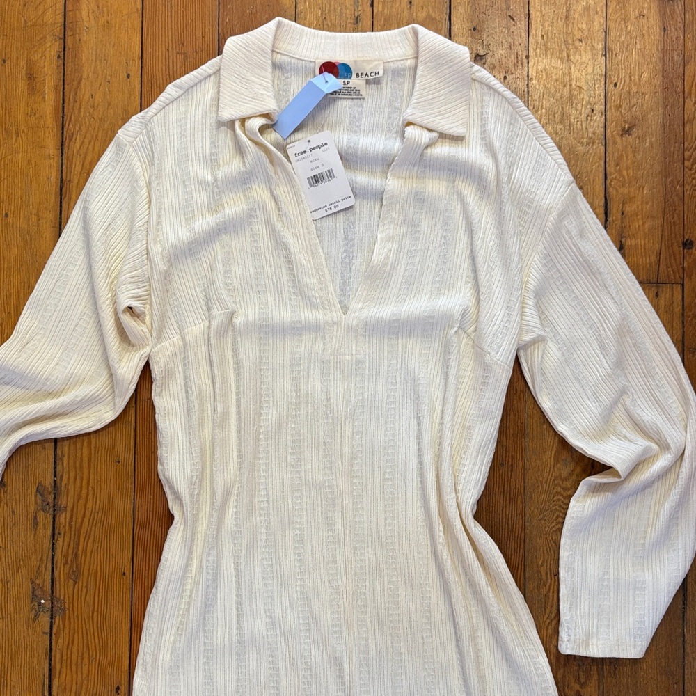 Free People Ivory Textured V-Neck Dress